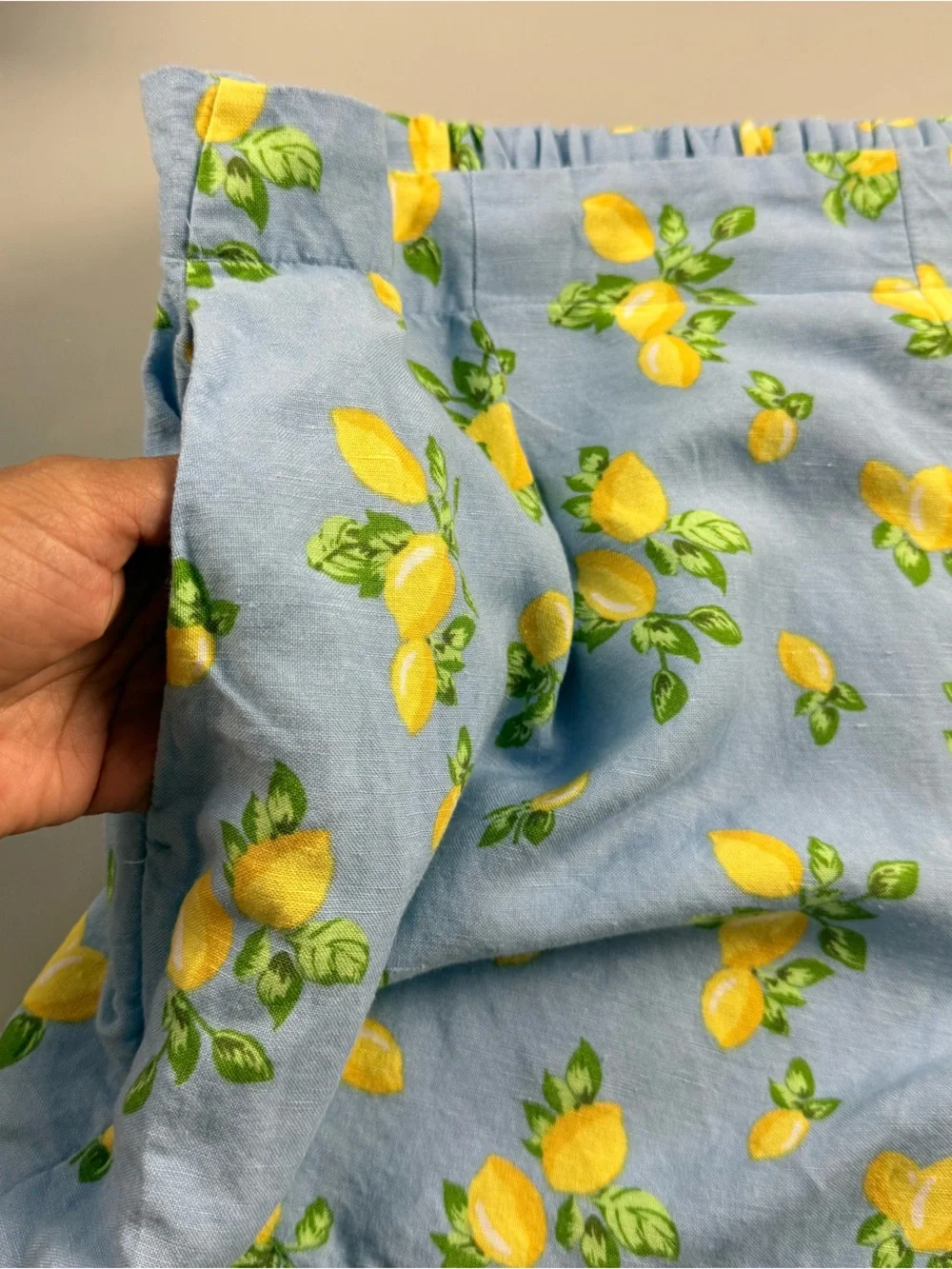 LOFT Lemon Print Linen Blend Wrap Romper Women’s Blue XL P Cottagecore